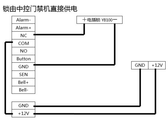 中控锁由门禁机直接供电